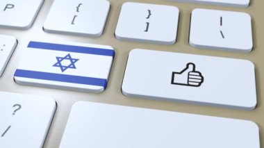 İsrail Bayrağı ve Evet ya da Parmak Kalkma Düğmesi. 3B Canlandırma.