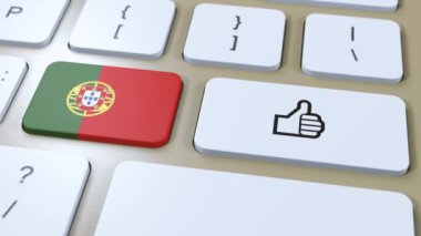 Portekiz Bayrağı ve Evet ya da Parmak Yukarı Düğmesi. 3B Canlandırma.