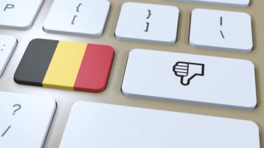 Belçika Bayrağı ve Hayır ya da Başparmaklar Aşağı düğmesi. 3B Canlandırma.