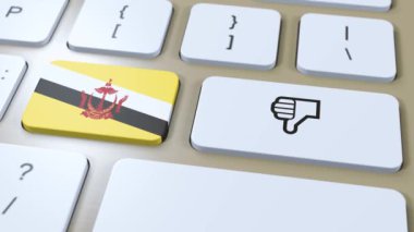 Brunei Bayrağı ve Hayır ya da Baş Parmakların Aşağı Düğmesi. 3B Canlandırma.