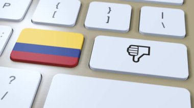 Kolombiya Bayrağı ve Hayır ya da Başparmaklar Aşağı düğmesi. 3B Canlandırma.