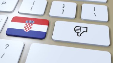 Hırvatistan Bayrağı ve Hayır veya Başparmakları Aşağı Düğmesi. 3B Canlandırma.