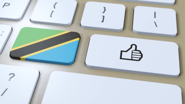 Tanzania Flag Dan Yes Thumbs Button Dalam Bahasa Inggris Animasi — Stok Video