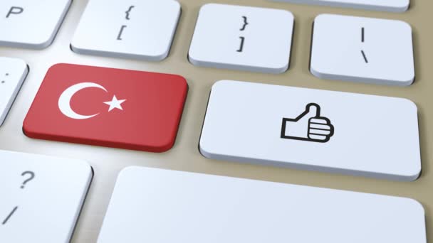 Σημαία Τουρκίας Και Ναι Αντίχειρες Πάνω Κουμπί Animation — Αρχείο Βίντεο