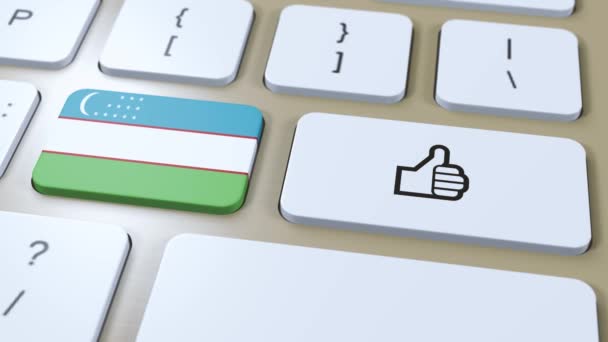 Флаг Узбекистана Кнопка Большой Палец Вверх Animation — стоковое видео