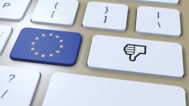AB Avrupa Birliği Bayrağı ve Hayır veya Başparmakları Aşağı Düğmesi. 3B Canlandırma.