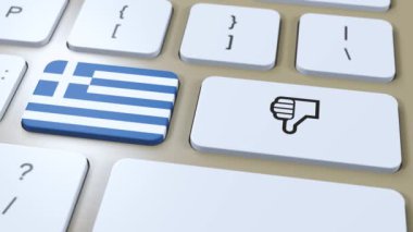 Yunanistan Bayrağı ve Hayır ya da Başparmak Aşağı Düğmesi. 3B Canlandırma.