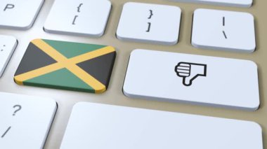 Jamaika Bayrağı ve Hayır ya da Baş Parmakların Aşağı Düğmesi. 3B Canlandırma.