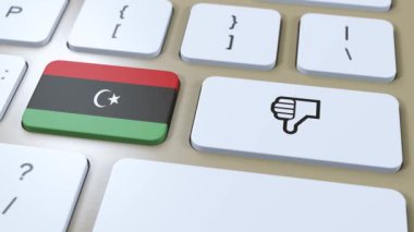 Libya Bayrağı ve Hayır ya da Başparmak Aşağı düğmesi. 3B Canlandırma.