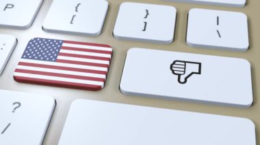Amerika Birleşik Devletleri Bayrak ve Hayır ya da Başparmak Aşağı düğmesi. 3B Canlandırma.