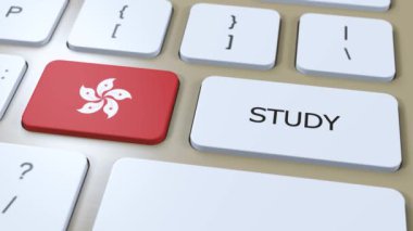 Kır Konsepti 'nde Hong Kong Çalışması. Bayrak ve Metin 3B Canlandırması.