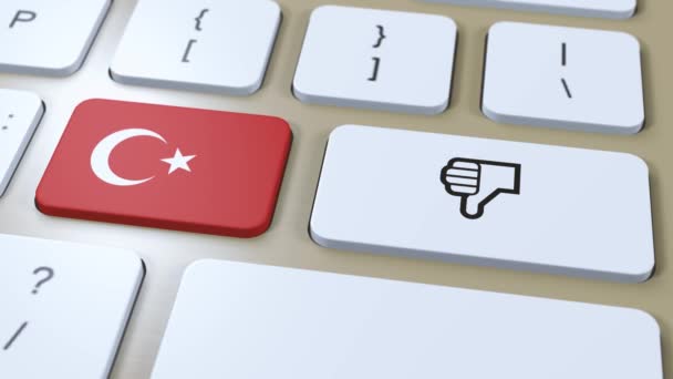 Σημαία Τουρκίας Και Όχι Αντίχειρες Κάτω Κουμπί Animation — Αρχείο Βίντεο