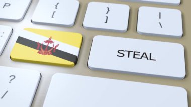 Brunei Ulusal Bayrak ve Metin Çalma Tuşu 3D Canlandırması.