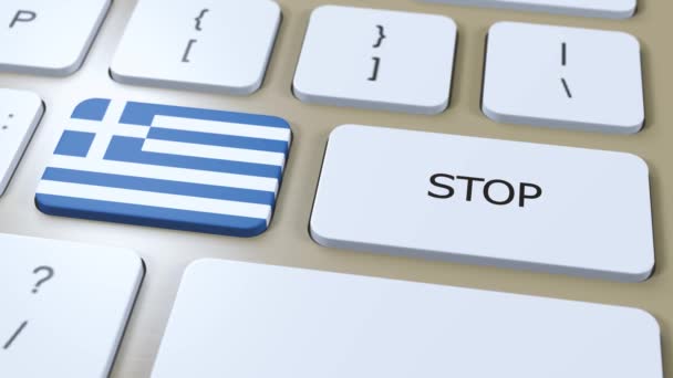 Animace Vlajkou Řecka Tlačítkem Stop — Stock video