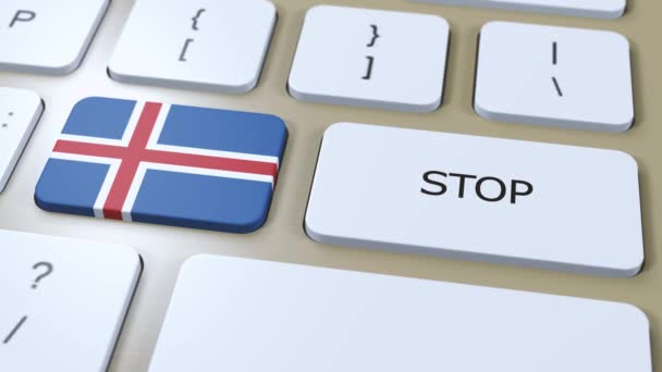 Iceland Country Flag Stop Button Animation — Stock Video