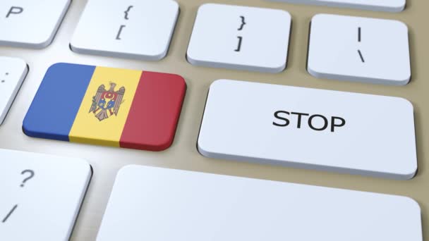 Moldova Country Flag Stop Button Animation — Stock Video