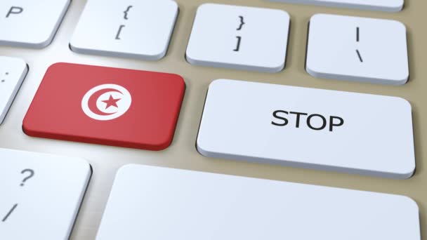 チュニジアの国旗とストップボタン3Dアニメーション — ストック動画