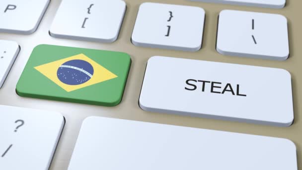 Brasil National Flag Text Steal Button Animation — Stok Video