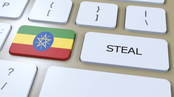 Etiopia Bandiera Nazionale Testo Rubare Sul Pulsante Animazione — Video Stock