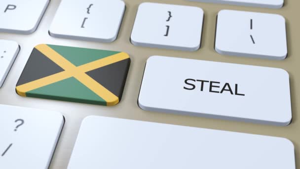 Jamaika Nationalflagge Und Text Auf Animation Des Buttons Gestohlen — Stockvideo