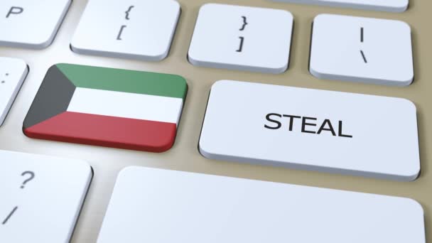 Kuwait National Flag Text Steal Button Animation — Stock Video