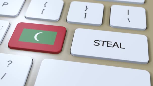 马尔代夫国旗和关于按钮3D动画的文字窃取 — 图库视频影像