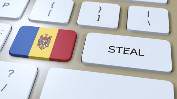 Moldova National Flag Text Steal Button Animation — Stock Video
