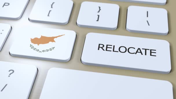Cyprus Relocation Business Concept Animace Příznak Země Přesouváním Textu Tlačítko — Stock video