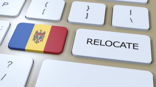 Moldova Relocation Business Concept Animation Country Flag Text Relocate Button — Stock Video