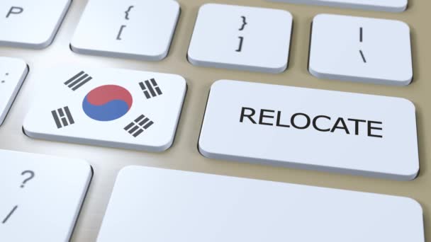 Südkorea Relocation Business Concept Animation Länderfahne Mit Text Auf Knopf — Stockvideo