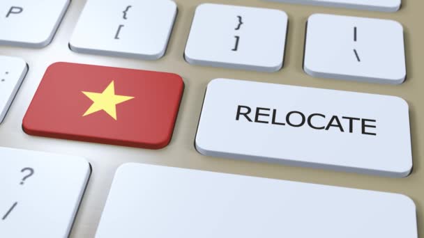 ベトナム移転事業コンセプト アニメーション ボタンにテキストを再配置する国旗 — ストック動画