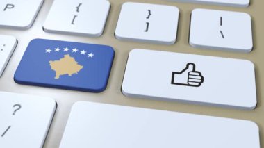 Kosova Bayrağı ve Evet veya Başparmak Yukarı Düğmesi. 3B Canlandırma.