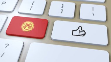 Kırgızistan Bayrağı ve Evet ya da Başparmaklar Yukarı Düğmesi. 3B Canlandırma.