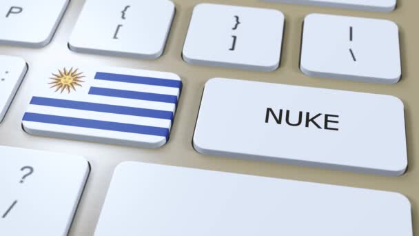 Uruguayi Nemzeti Zászló Szöveg Nuke Country Using Nuclear Weapon Concept — Stock videók