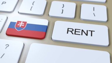 Slovakya Kira Konsepti. Üç boyutlu animasyon. Tuşlu Metin Kiralı Ülke Bayrağı.
