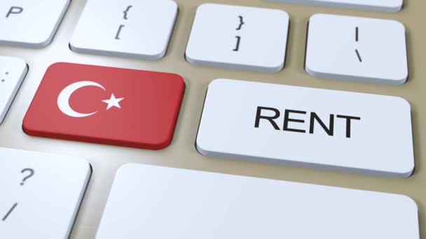 Türkei Rent Concept Animation Länderfahne Mit Text Auf Knopf — Stockvideo