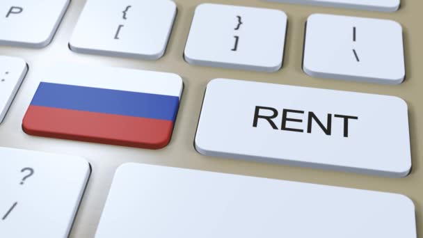 Ρωσία Έννοια Ενοικίου Animation Σημαία Χώρας Κείμενο Rent Button — Αρχείο Βίντεο