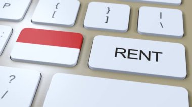 Endonezya Kira Konsepti. Üç boyutlu animasyon. Tuşlu Metin Kiralı Ülke Bayrağı.