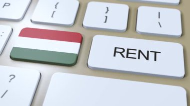 Macaristan Kira Konsepti. Üç boyutlu animasyon. Tuşlu Metin Kiralı Ülke Bayrağı.