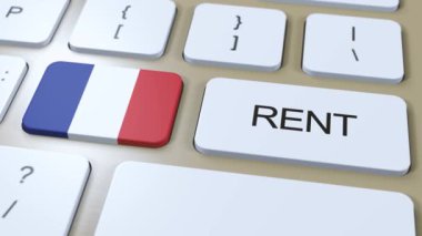 Fransa Kira Konsepti. Üç boyutlu animasyon. Tuşlu Metin Kiralı Ülke Bayrağı.