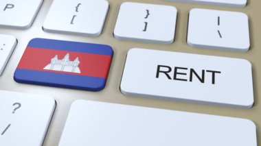 Kamboçya Kira Konsepti. Üç boyutlu animasyon. Tuşlu Metin Kiralı Ülke Bayrağı.