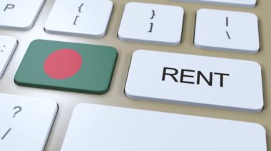 Bangladeş Kira Konsepti. Üç boyutlu animasyon. Tuşlu Metin Kiralı Ülke Bayrağı.