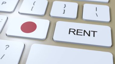 Japonya Kira Konsepti. Üç boyutlu animasyon. Tuşlu Metin Kiralı Ülke Bayrağı.