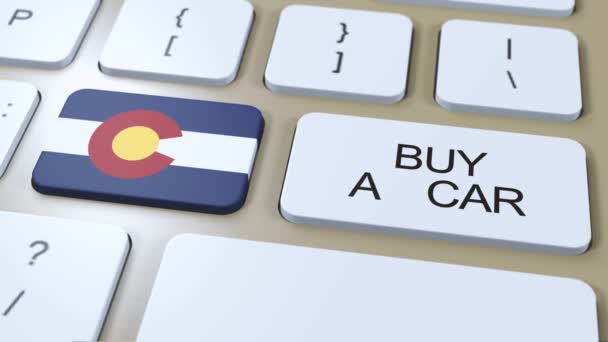 Прапор Штату Колорадо Кнопкою Купівлі Автомобіля — стокове відео