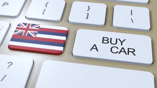 Flaga Stanu Hawaje Przyciskiem Kup Samochód — Wideo stockowe
