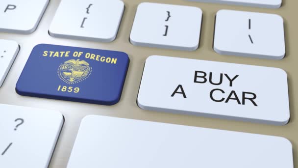 Flaga Stanu Oregon Przyciskiem Kup Samochód — Wideo stockowe