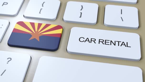 Прапор Штату Арізона Текстовою Кнопкою Прокату Автомобілів — стокове відео