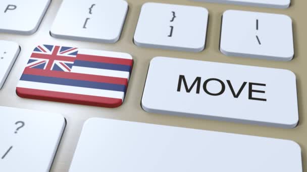 Bandera Del Estado Hawaii Con Mover Botón Texto — Vídeo de stock