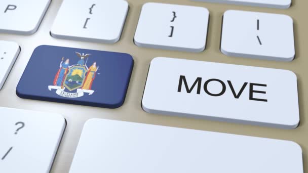 テキストボタンを移動するニューヨーク州旗 — ストック動画