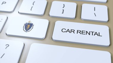 Araba Kiralama Tuşu 3D Görüntü ile Massachusetts Eyalet Bayrağı.